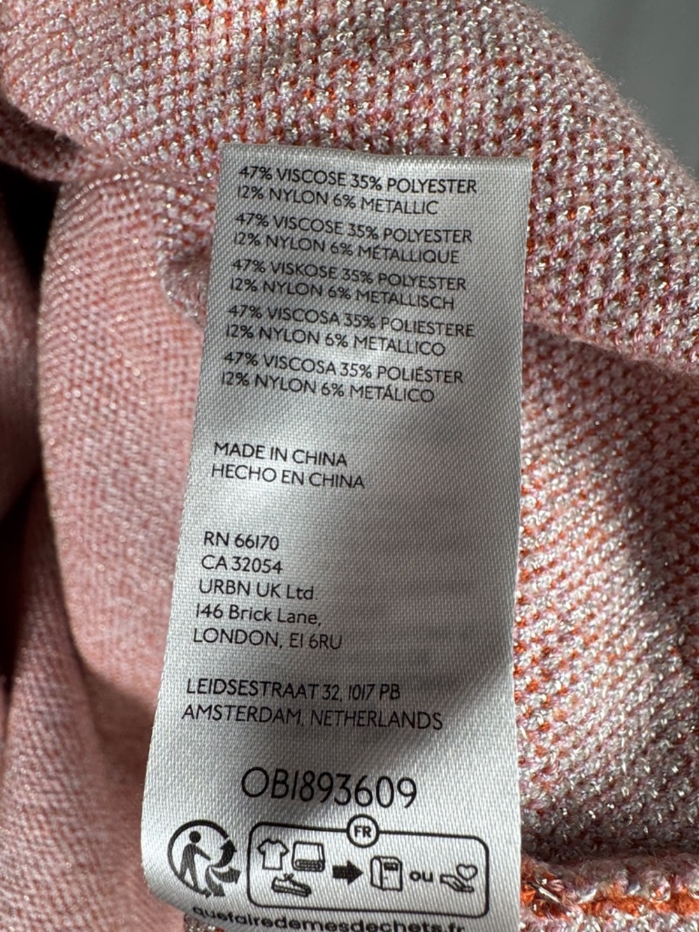 Anthropologie Abstract Coral and Pink Cowlneck Sweater - Picture 7 of 7